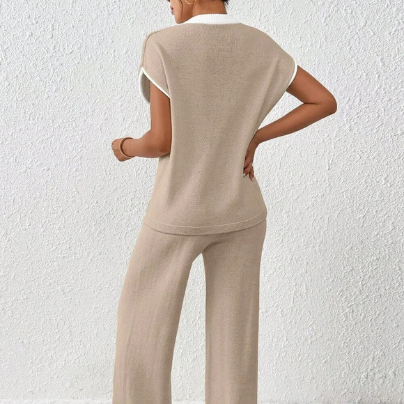 Camel Casual Women's Contrasting Color Drawstring Knitted Set - Picture 2 of 7